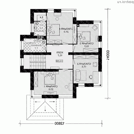 G-232-1P проект двухэтажного дома из газобетона с гаражом размером 17 на 13  - 2-й этаж