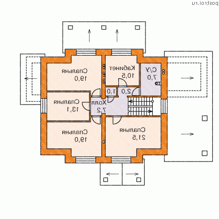 G-233-1K проект двухэтажного дома из кирпича с гаражом размером 16 на 19 - 2-й этаж