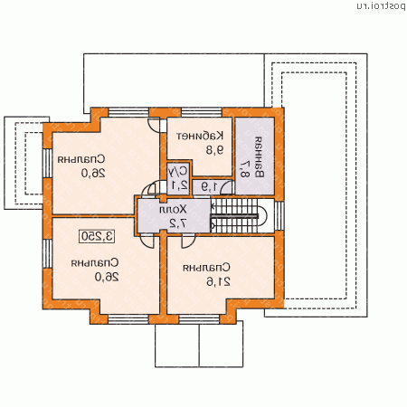 G-267-1P проект двухэтажного дома из пеноблоков с гаражом размером 15 на 17  - 2-й этаж