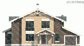 G-267-1P проект двухэтажного дома из пеноблоков с гаражом размером 15 на 17  - вид спереди