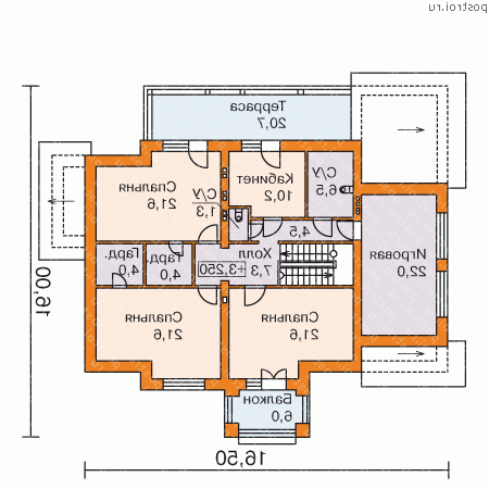 G-301-1P проект двухэтажного дома из пеноблоков с гаражом размером 18 на 18  - 2-й этаж