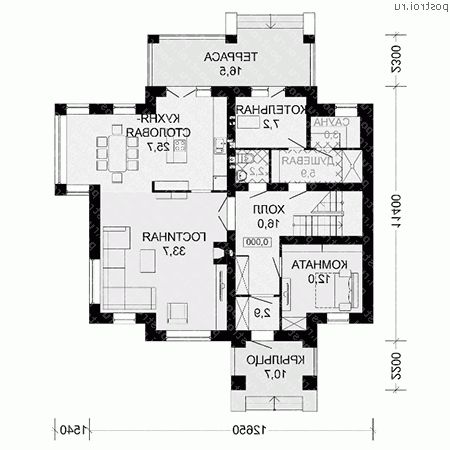 G-301-2P проект двухэтажного коттеджа из газобетона размером 11 на 14  - 1-й этаж