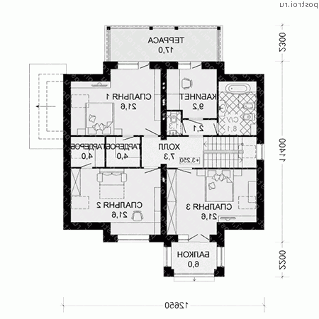 G-301-2P проект двухэтажного коттеджа из газобетона размером 11 на 14  - 2-й этаж