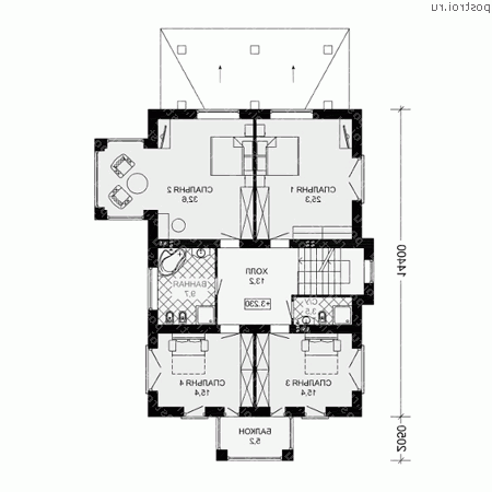 G-350-1P проект двухэтажного коттеджа из газобетона с мансардой размером 13 на 14 - 2-й этаж G-350-1P проект двухэтажного коттеджа из газобетона с мансардой размером 13 на 14 - 2-й этаж