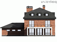 G-423-1P проект двухэтажного дома из газобетона с мансардой и гаражом размером 12 на 13 - вид сзади