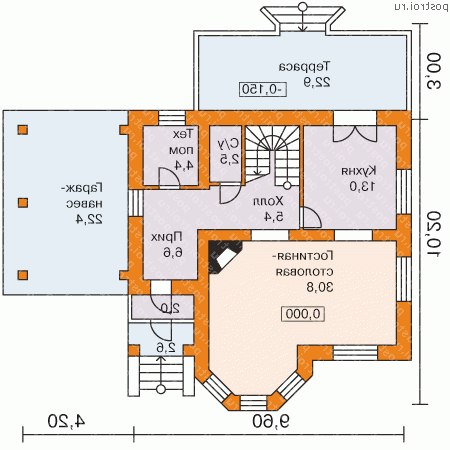 H-131-1P проект одноэтажного дома из газобетона с мансардой и гаражом размером 10 на 10  - 1-й этаж