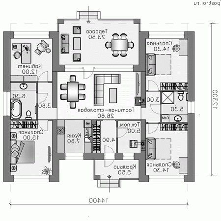 H-132-1P проект одноэтажного дома из газобетона размером 14 на 12  - 1-й этаж