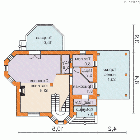 H-140-1P проект двухэтажного дома из газобетона с гаражом размером 12 на 15 - 1-й этаж