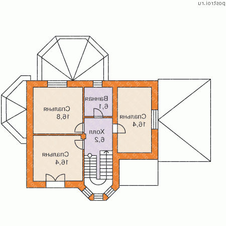 H-140-1P проект двухэтажного дома из газобетона с гаражом размером 12 на 15 - 2-й этаж