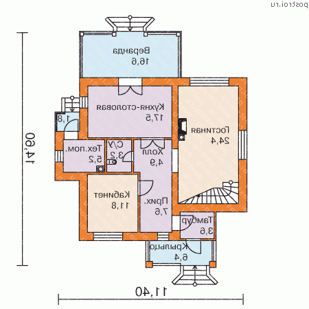 H-145-2K проект двухэтажного дома из кирпича размером 15 на 11  - 1-й этаж