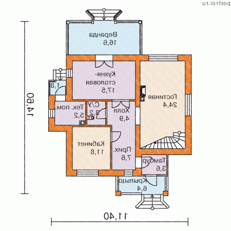 H-145-3K проект двухэтажного дома из кирпича размером 15 на 11  - 1-й этаж