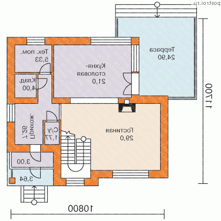 H-155-1P проект двухэтажного дома из газобетона с мансардой размером 12 на 11  - 1-й этаж