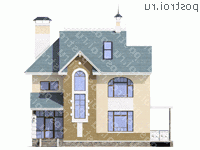 H-155-1P проект двухэтажного дома из газобетона с мансардой размером 12 на 11  - вид спереди