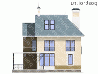 H-155-1P проект двухэтажного дома из газобетона с мансардой размером 12 на 11  - вид сзади