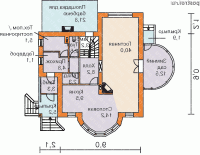 H-192-1K проект двухэтажного коттеджа из кирпича размером 11 на 11  - 1-й этаж