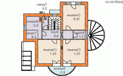 H-192-1K проект двухэтажного коттеджа из кирпича размером 11 на 11  - 2-й этаж