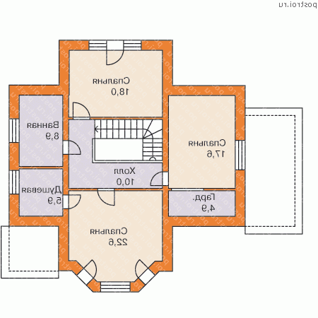 H-193-1P проект двухэтажного коттеджа из пенобетона размером 9 на 12  - 2-й этаж