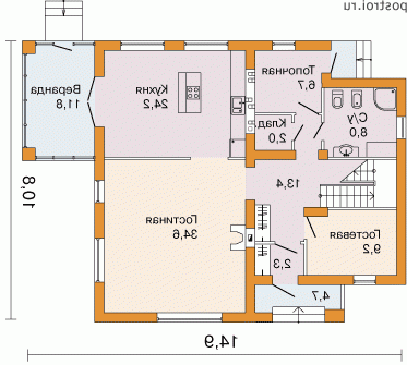 H-217-1P проект двухэтажного дома из пенобетона размером 11 на 15  - 1-й этаж