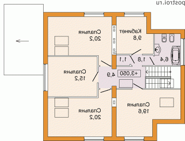 H-217-1P проект двухэтажного дома из пенобетона размером 11 на 15  - 2-й этаж