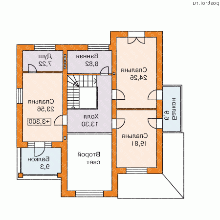 H-258-1P проект двухэтажного коттеджа из пеноблоков размером 14 на 14 - 2-й этаж
