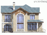 H-258-1P проект двухэтажного коттеджа из пеноблоков размером 14 на 14 - вид спереди