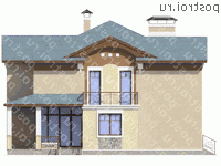 H-258-1P проект двухэтажного коттеджа из пеноблоков размером 14 на 14 - вид слева