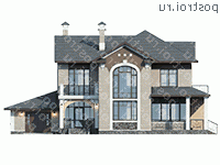 H-258-2P проект двухэтажного коттеджа из пенобетона с гаражом размером 14 на 19  - вид спереди