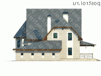 H-298-1P проект двухэтажного дома из пеноблоков с мансардой и гаражом размером 17 на 15  - вид слева