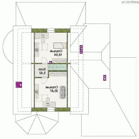 H-298-1P проект двухэтажного дома из пеноблоков с мансардой и гаражом размером 17 на 15  - мансарда