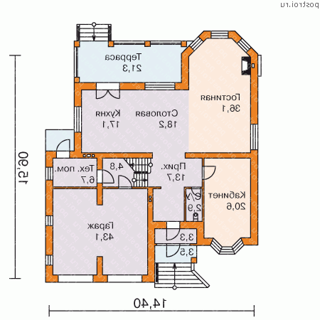 H-307-1P проект двухэтажного коттеджа из пенобетона с гаражом размером 16 на 14  - 1-й этаж