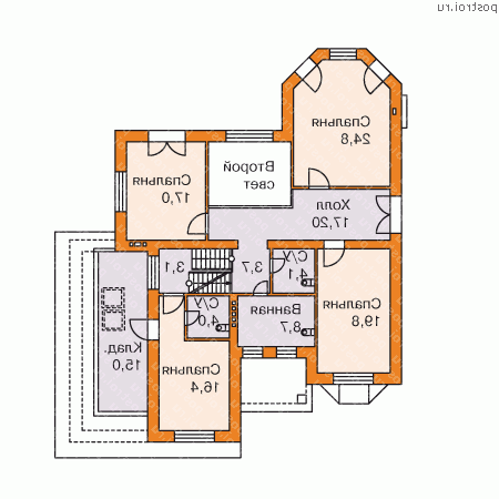 H-307-1P проект двухэтажного коттеджа из пенобетона с гаражом размером 16 на 14  - 2-й этаж