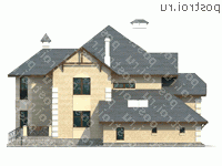 H-307-1P проект двухэтажного коттеджа из пенобетона с гаражом размером 16 на 14  - вид справа