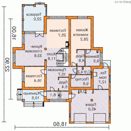 H-393-2P проект двухэтажного дома из газобетона с гаражом размером 23 на 19  - 1-й этаж