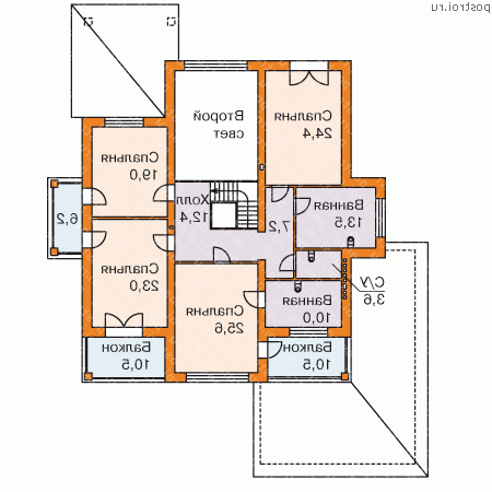 H-393-2P проект двухэтажного дома из газобетона с гаражом размером 23 на 19  - 2-й этаж