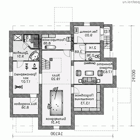 H-395-1P проект двухэтажного коттеджа из газобетона с цоколем размером 14 на 14 - цоколь H-395-1P проект двухэтажного коттеджа из газобетона с цоколем размером 14 на 14 - цоколь