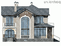 H-395-1P проект двухэтажного коттеджа из газобетона с цоколем размером 14 на 14 - вид спереди H-395-1P проект двухэтажного коттеджа из газобетона с цоколем размером 14 на 14 - вид спереди