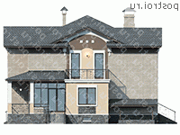 H-395-1P проект двухэтажного коттеджа из газобетона с цоколем размером 14 на 14 - вид слева H-395-1P проект двухэтажного коттеджа из газобетона с цоколем размером 14 на 14 - вид слева