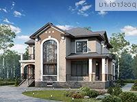 H-395-1P проект двухэтажного коттеджа из газобетона с цоколем размером 14 на 14 