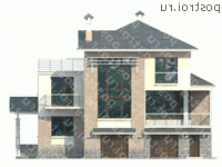 H-413-1P проект трехэтажного дома из газобетона с цоколем и мансардой и гаражом размером 15 на 12 - вид спереди