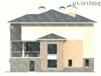 H-413-1P проект трехэтажного дома из газобетона с цоколем и мансардой и гаражом размером 15 на 12 - вид слева