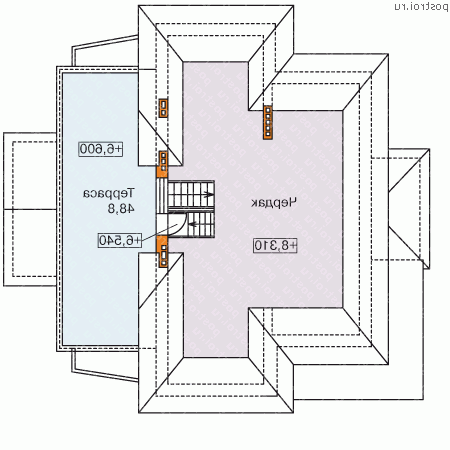 H-413-1P проект трехэтажного дома из газобетона с цоколем и мансардой и гаражом размером 15 на 12 - мансарда