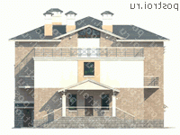 H-413-1P проект трехэтажного дома из газобетона с цоколем и мансардой и гаражом размером 15 на 12 - вид справа