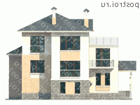 H-413-1P проект трехэтажного дома из газобетона с цоколем и мансардой и гаражом размером 15 на 12 - вид сзади