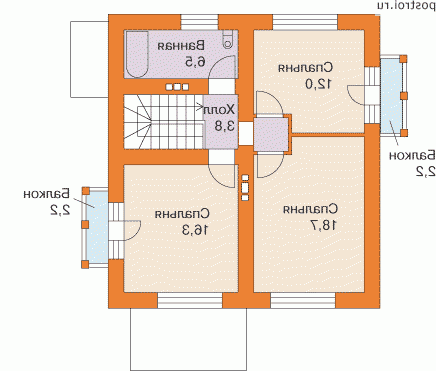 I-119-1P проект двухэтажного коттеджа из газобетона размером 9 на 8 - 2-й этаж