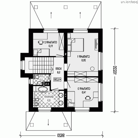 I-135-1P проект двухэтажного дома из газобетона размером 10 на 10  - 2-й этаж