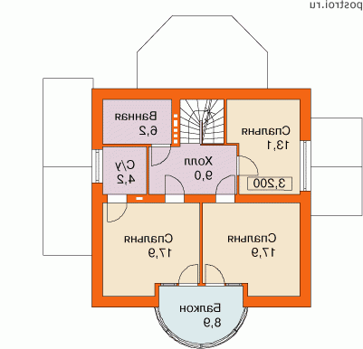 I-161-1P проект одноэтажного дома из пеноблоков с мансардой размером 9 на 9  - мансарда