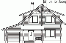 I-166-1D проект одноэтажного деревянного дома из бревна с мансардой и гаражом размером 10 на 12  - вид спереди