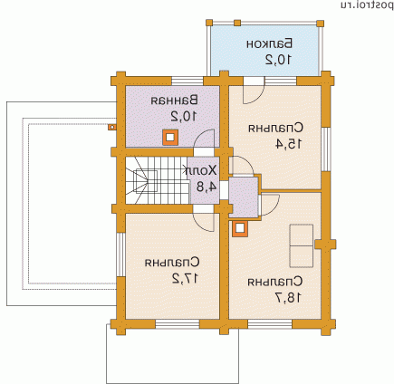 I-166-1D проект одноэтажного деревянного дома из бревна с мансардой и гаражом размером 10 на 12  - мансарда