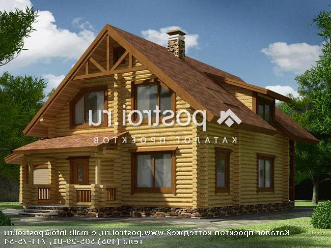 I-166-1D проект одноэтажного деревянного дома из бревна с мансардой и гаражом размером 10 на 12 