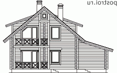 I-166-1D проект одноэтажного деревянного дома из бревна с мансардой и гаражом размером 10 на 12  - вид сзади